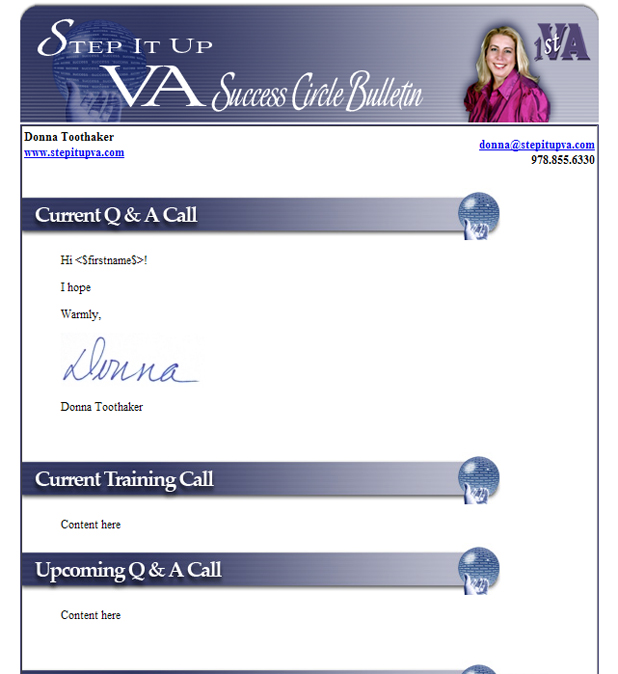 Donna Toothaker, VA ezine template design by DocUmeant Designs